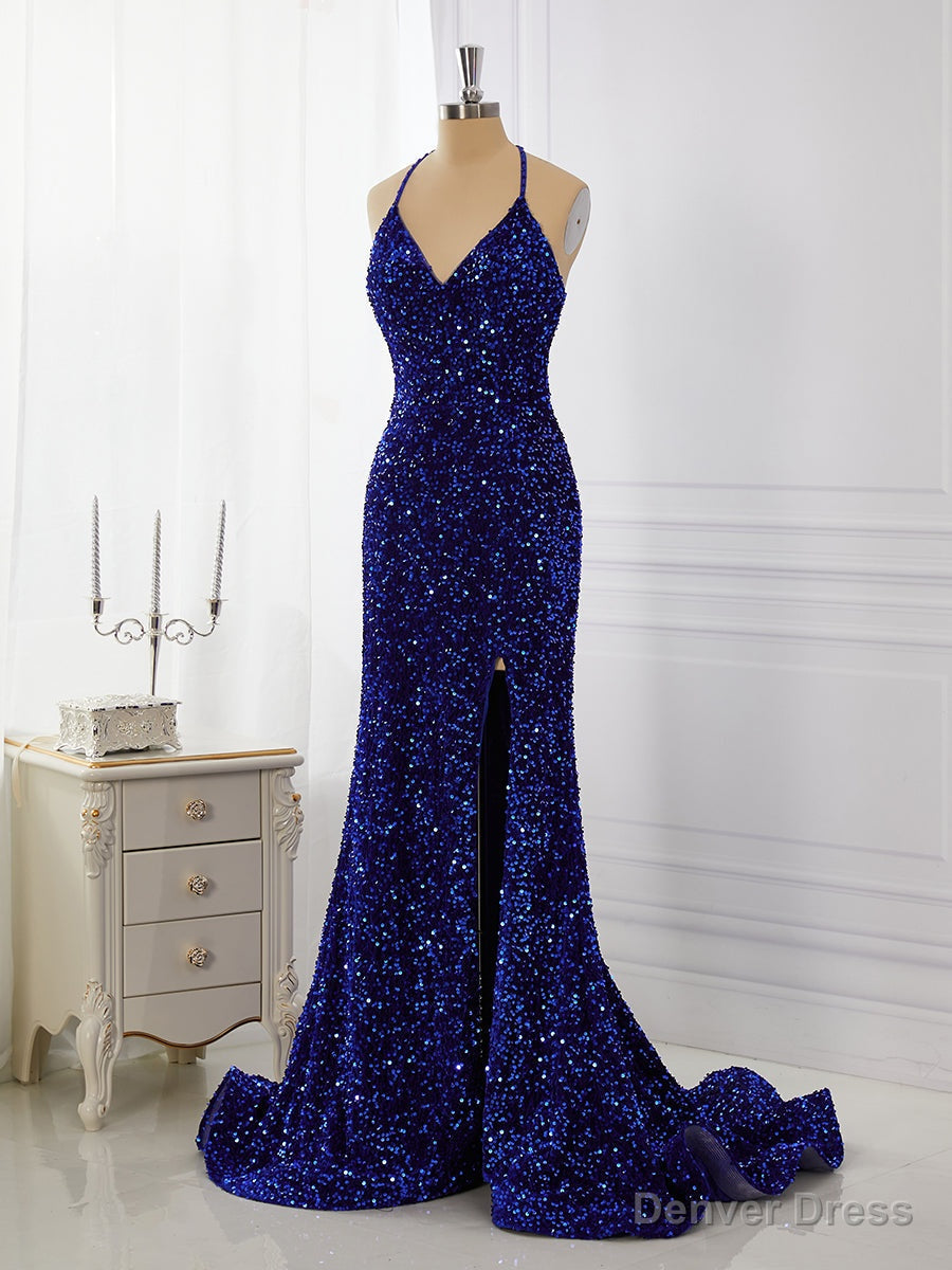 Sheath Velvet Sequins V-neck Sweep Train Dress