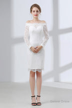 Sheath White Lace Off The Shoulder Long Sleeve Prom Dresses