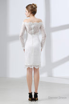 Sheath White Lace Off The Shoulder Long Sleeve Prom Dresses