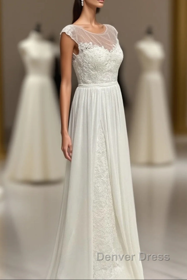 Sheer Cap Sleeve Open Back Wedding Dresses Main image