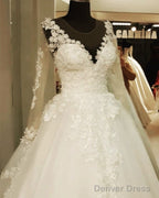 Sheer Long Sleeves Princess Wedding Gown Lace Appliques