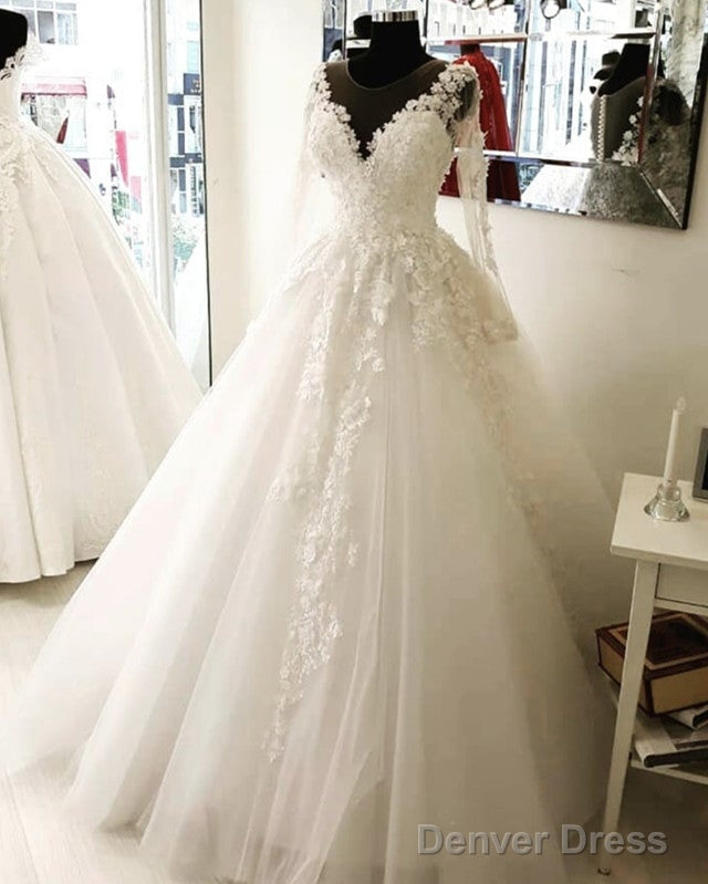 Sheer Long Sleeves Princess Wedding Gown Lace Appliques Main image