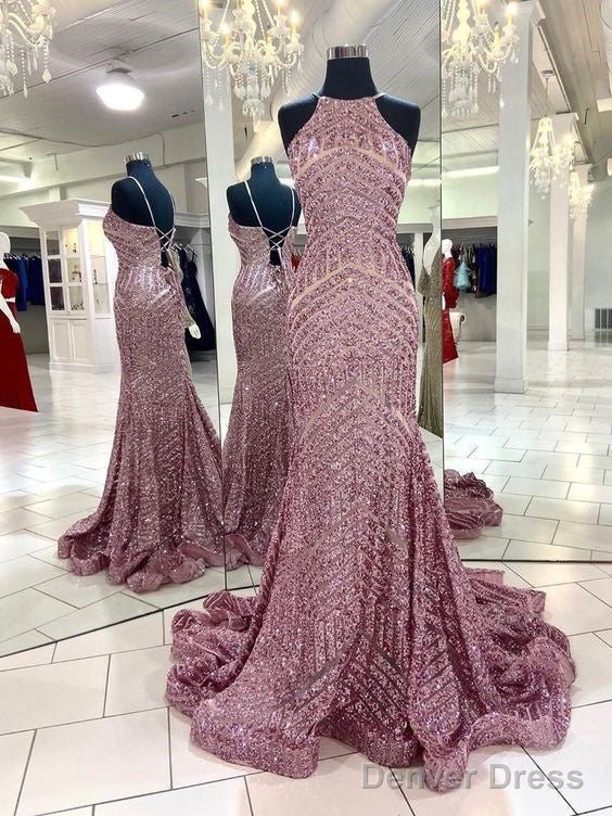Shining Halter Mermaid Prom Dresses With Sequins Main image