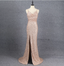 Shining Rose Gold Mermaid Spaghetti Strap V-Neck Slit Sequin Long Prom Dresses Evening Dresses