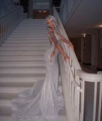 Shining Silver Mermaid Long Sleeves Prom Dresses