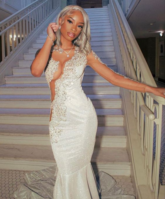 Shining Silver Mermaid Long Sleeves Prom Dresses