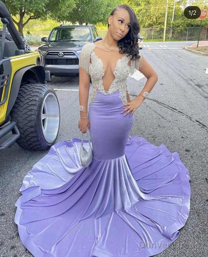 Shinning purple mermaid prom Dresses with train Main image