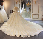 Shinny Long A Line Full Beading Lace Up Wedding Dresses with Sleeves