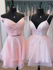 Shiny A-Line Short Pink Dress Homecoming Dress Birthday Dress