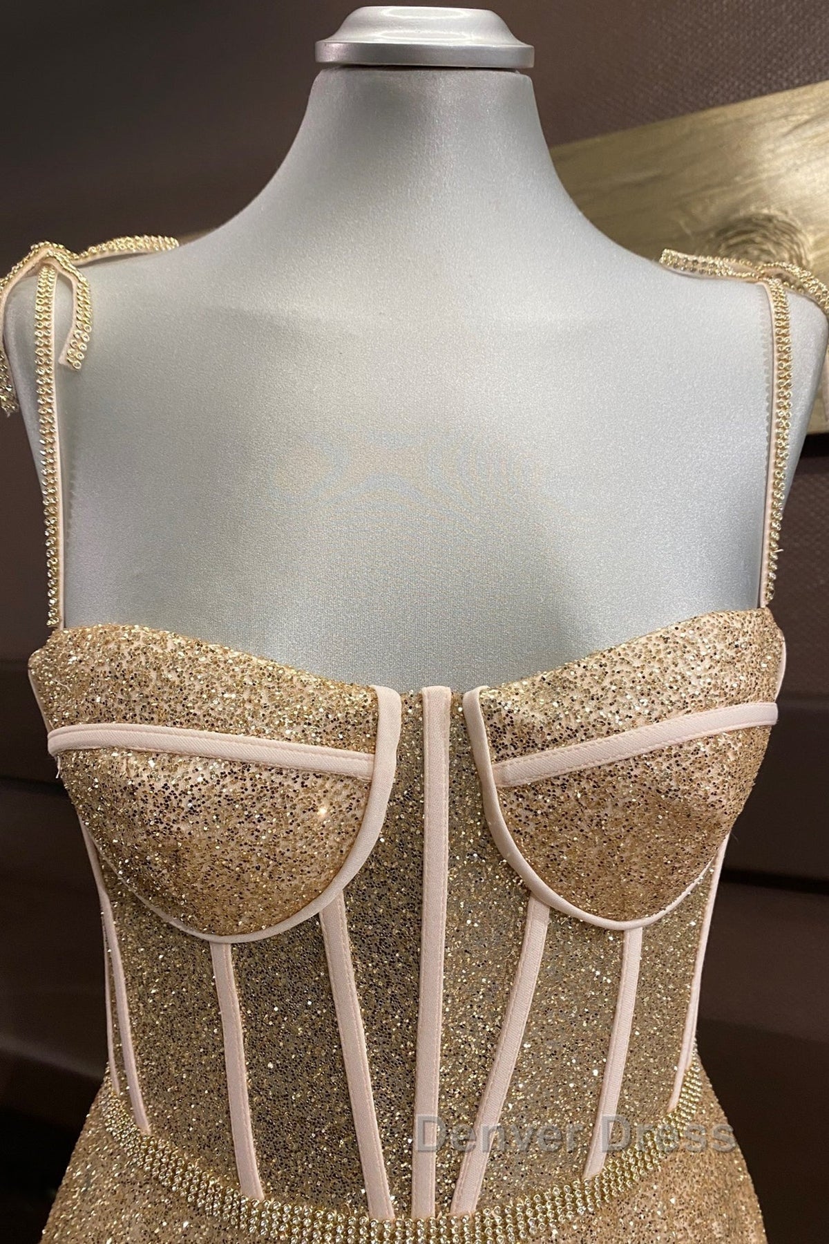 Shiny A Line Spaghetti Straps Gold Prom Dress Long, Sweetheart Neck Golden Prom Dress, Gold Tulle Prom Dresses WT1856
