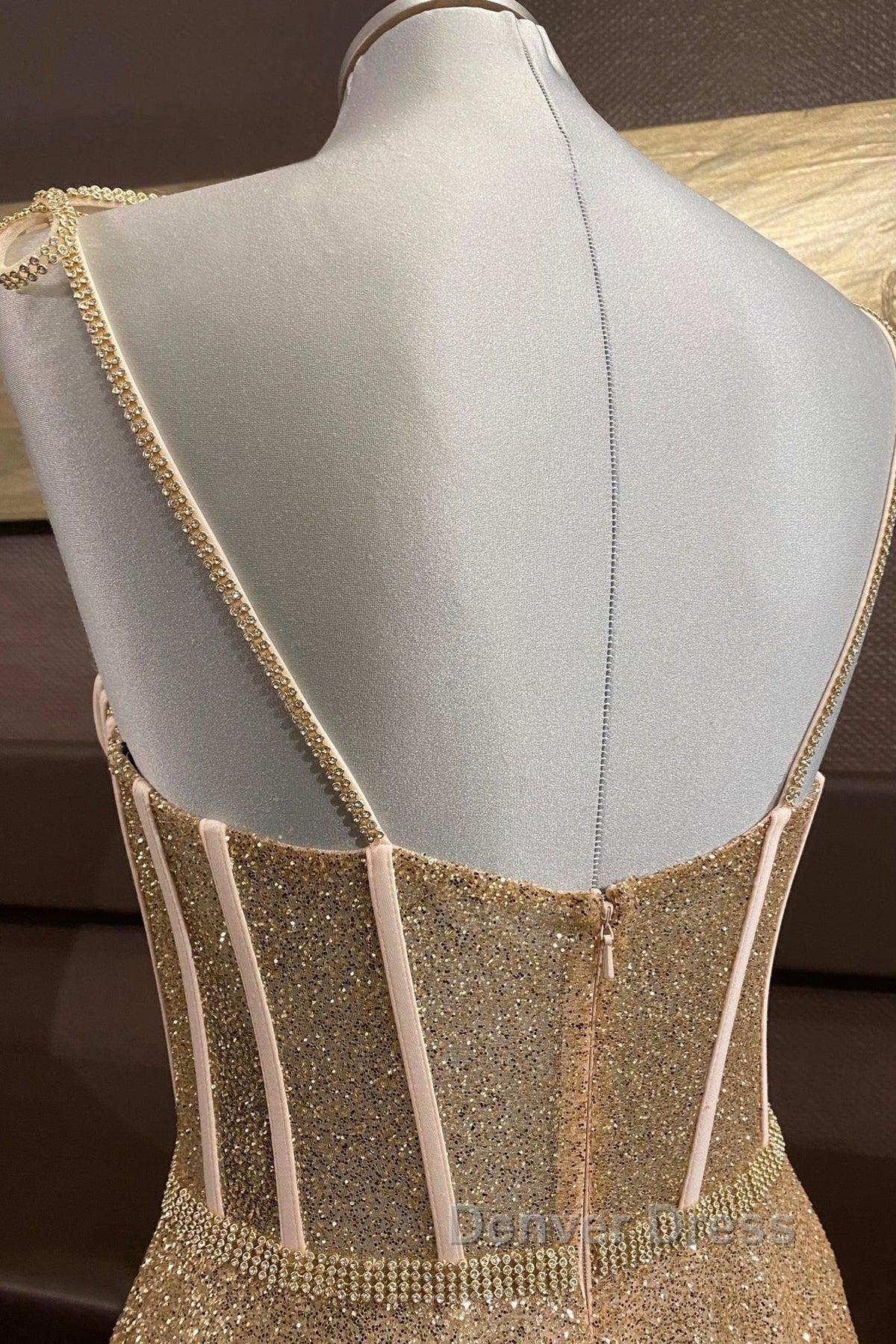 Shiny A Line Spaghetti Straps Gold Prom Dress Long, Sweetheart Neck Golden Prom Dress, Gold Tulle Prom Dresses WT1856