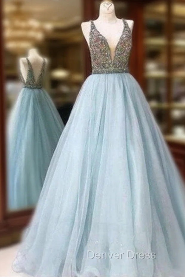 Shiny Ball Gown Light Blue Prom Dresses Main image