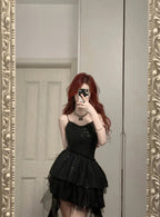 Shiny Black Spaghetti Strap Sequined Tulle Irregular Skirt 17Th Birthday Homecoming Dresses