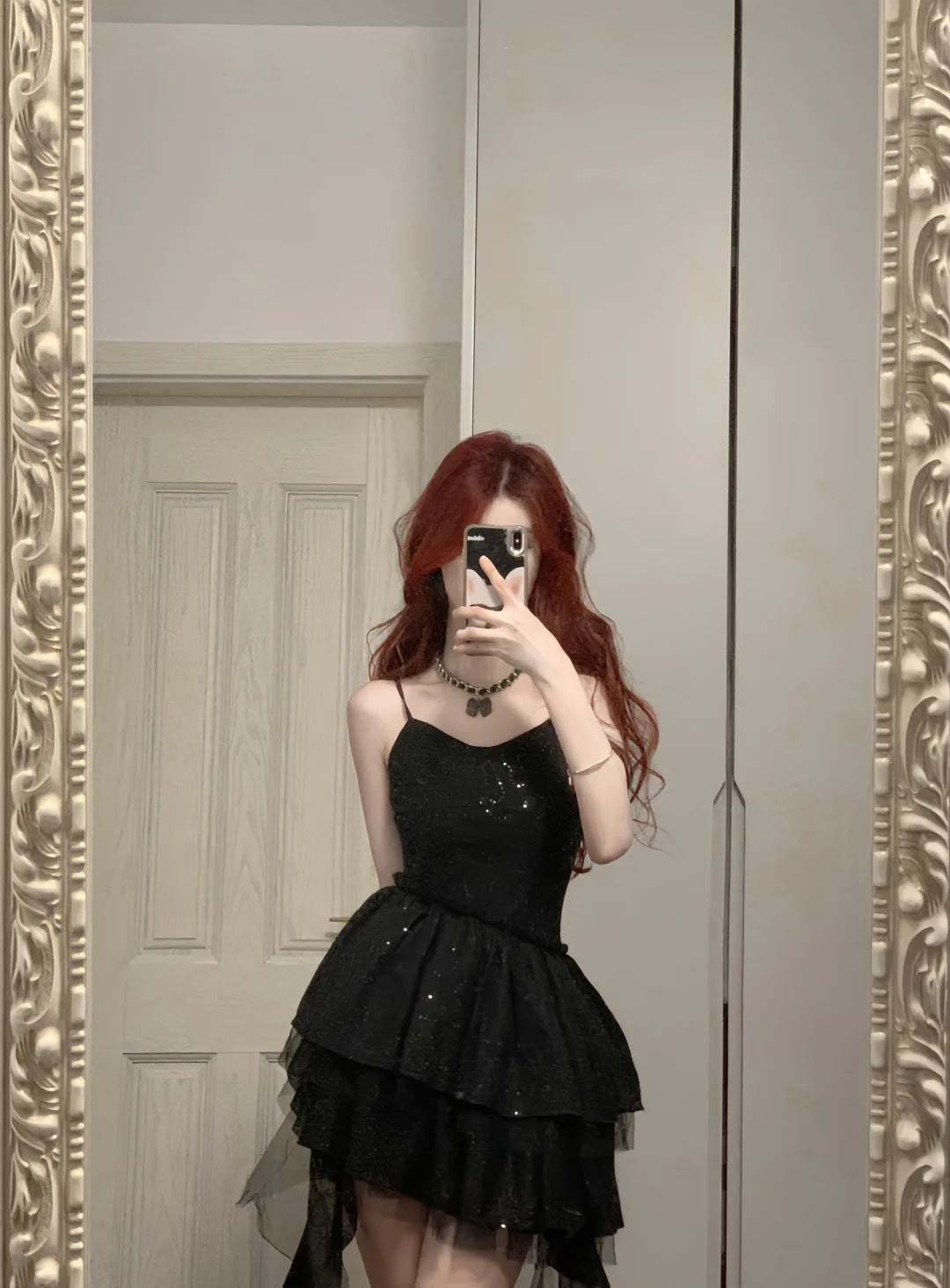 Shiny Black Spaghetti Strap Sequined Tulle Irregular Skirt 17Th Birthday Homecoming Dresses
