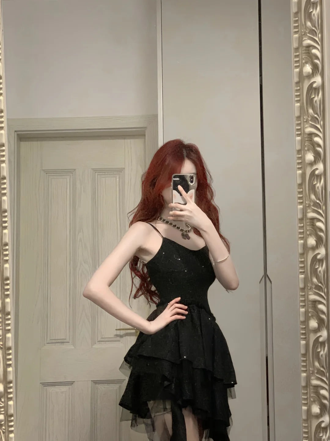 Shiny Black Spaghetti Strap Sequined Tulle Irregular Skirt 17Th Birthday Homecoming Dresses