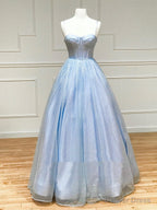 Shiny Blue Long Prom Dress, Shiny Blue Prom Dresses