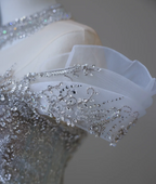 Shiny Blue Mermaid Rhinestone Lace Tulle Wedding Dress with Train