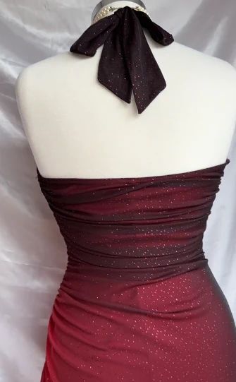 Shiny Chiffon Halter Sheath Prom Dresses For Prom&Birthday Elegant Blue Prom Gown