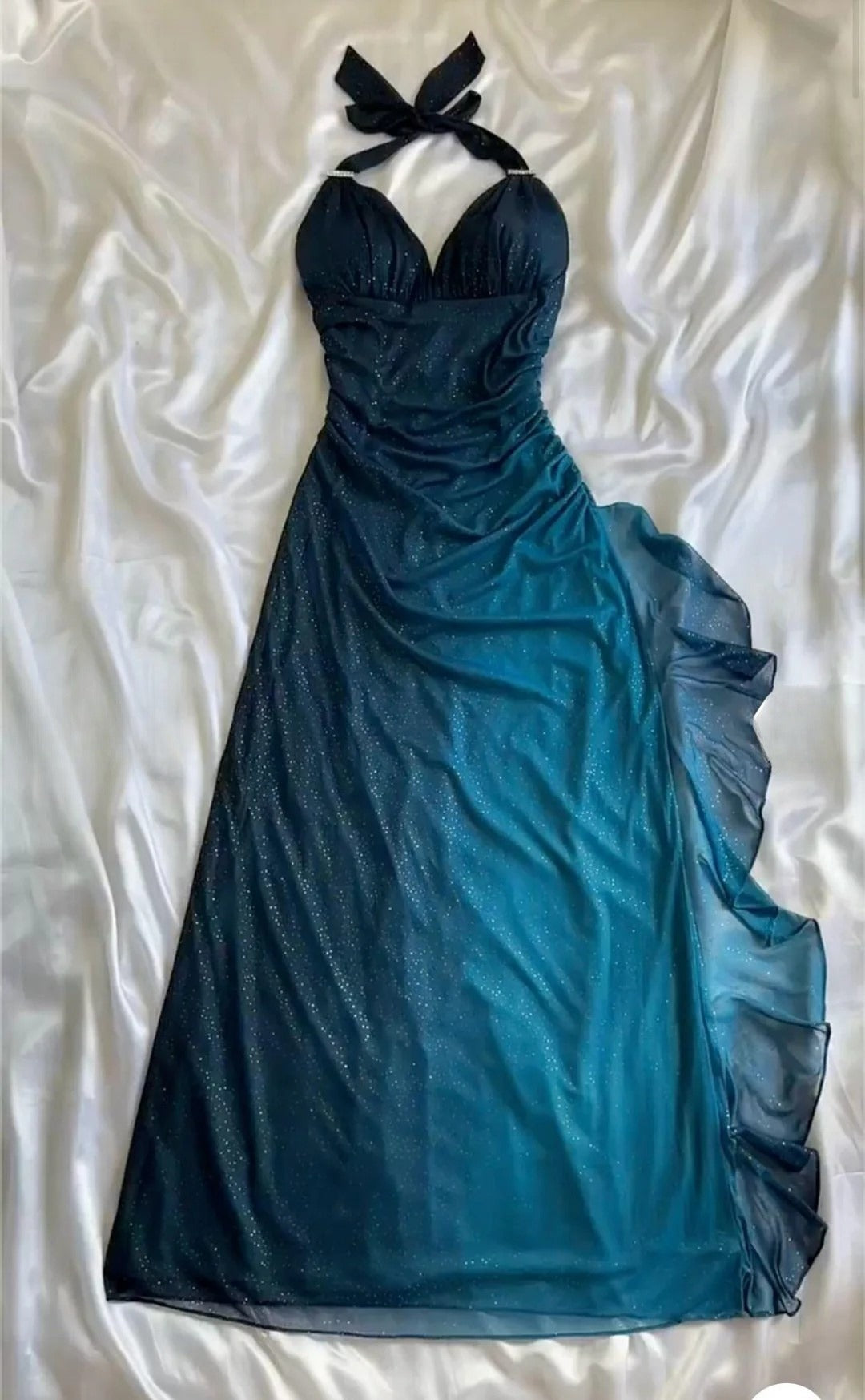 Shiny Chiffon Halter Sheath Prom Dresses For Prom&Birthday Elegant Blue Prom Gown Main image