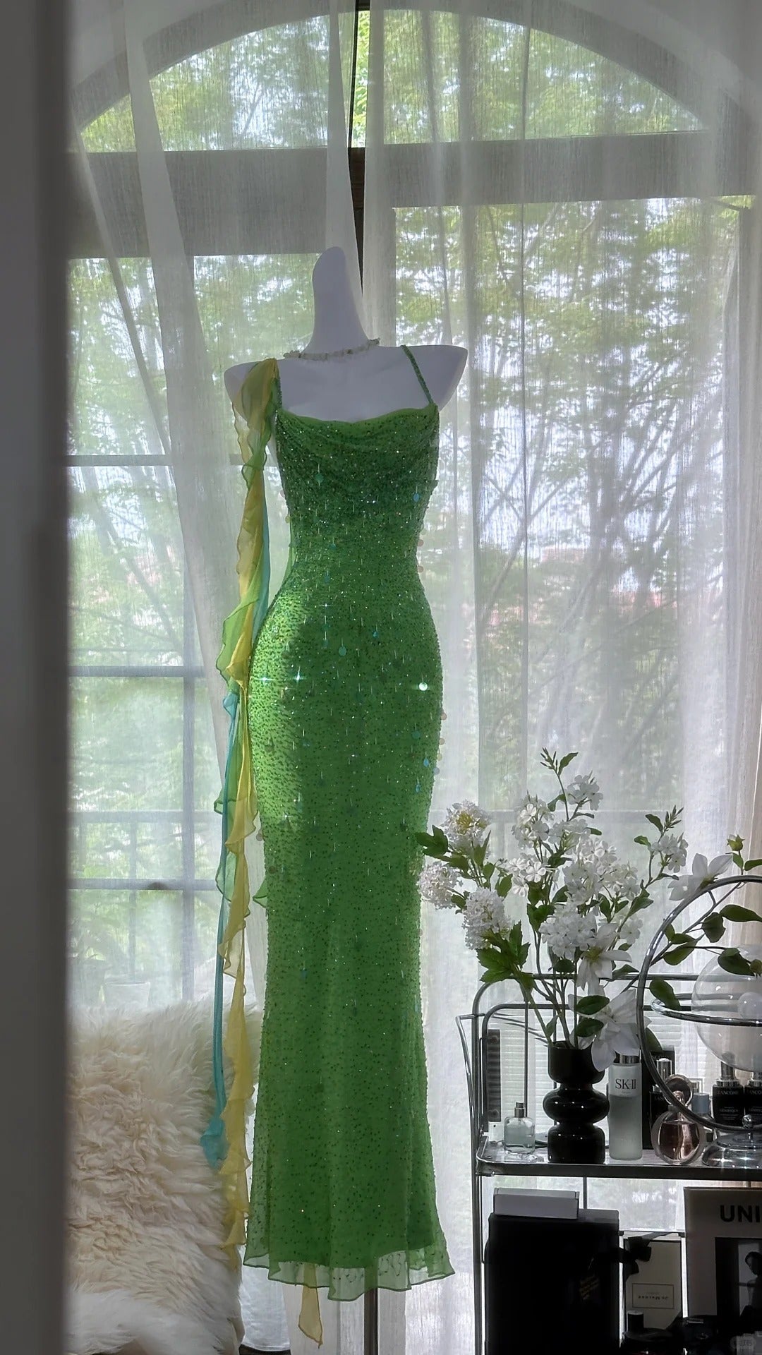 Shiny Full Beaded Heavy Green Mermaid Backless Evening Gown Prom Dresses Secondary image