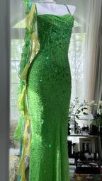 Shiny Full Beaded Heavy Green Mermaid Backless Evening Gown Prom Dresses