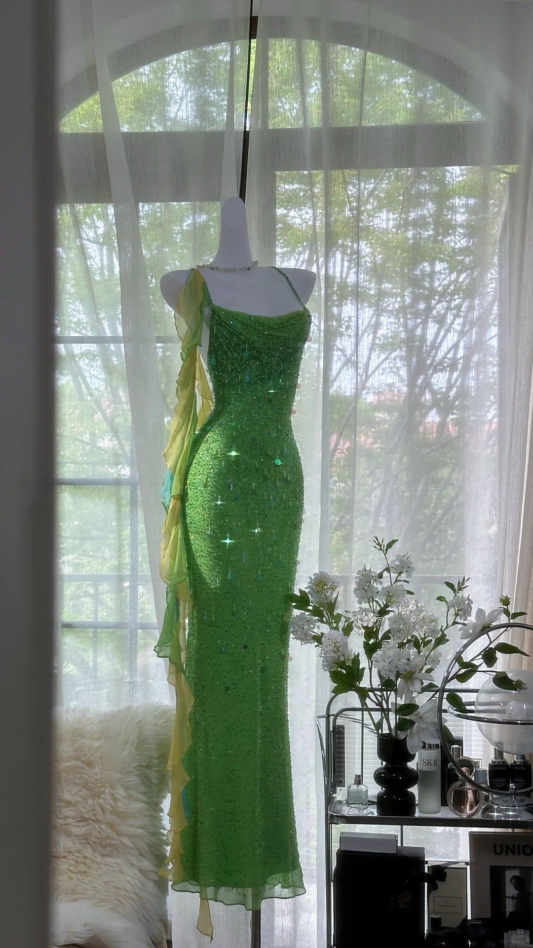 Shiny Full Beaded Heavy Green Mermaid Backless Evening Gown Prom Dresses Main image