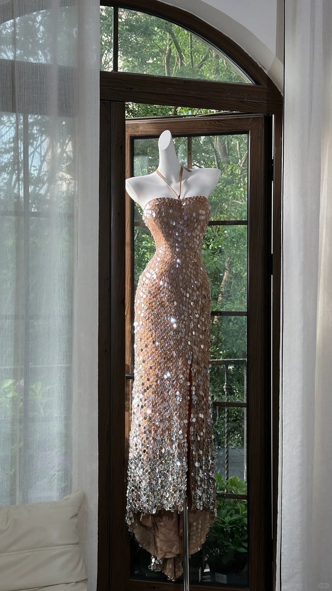 Shiny Halterneck Large Sequined Slit Mermaid Prom Dresses