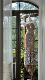 Shiny Halterneck Large Sequined Slit Mermaid Prom Dresses