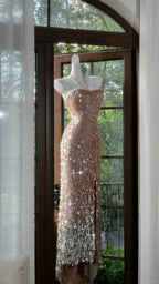 Shiny Halterneck Large Sequined Slit Mermaid Prom Dresses