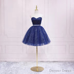 Shiny Navy Blue Tulle Sweetheart Homecoming Dress Blue Prom Dress prom dresses shops