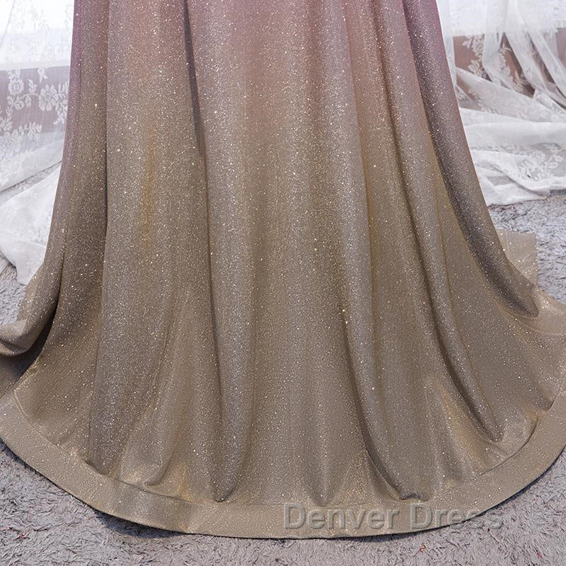 Shiny Off Shoulder Pink Ombre Prom Dress, Pink Ombre Prom Graduation Prom Dresses