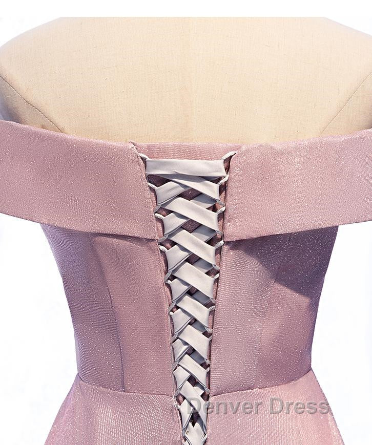 Shiny Off Shoulder Pink Ombre Prom Dress, Pink Ombre Prom Graduation Prom Dresses