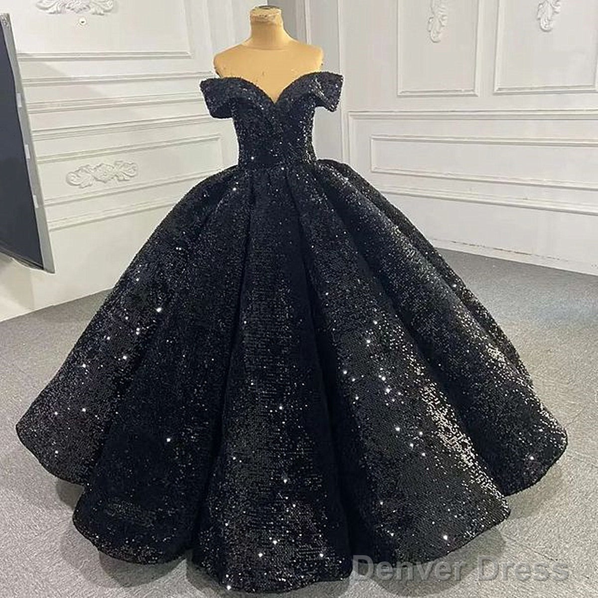 Shiny Off The Shoulder Black Prom Dresses, Shiny Off Shoulder Formal Evening Dresses Secondary image
