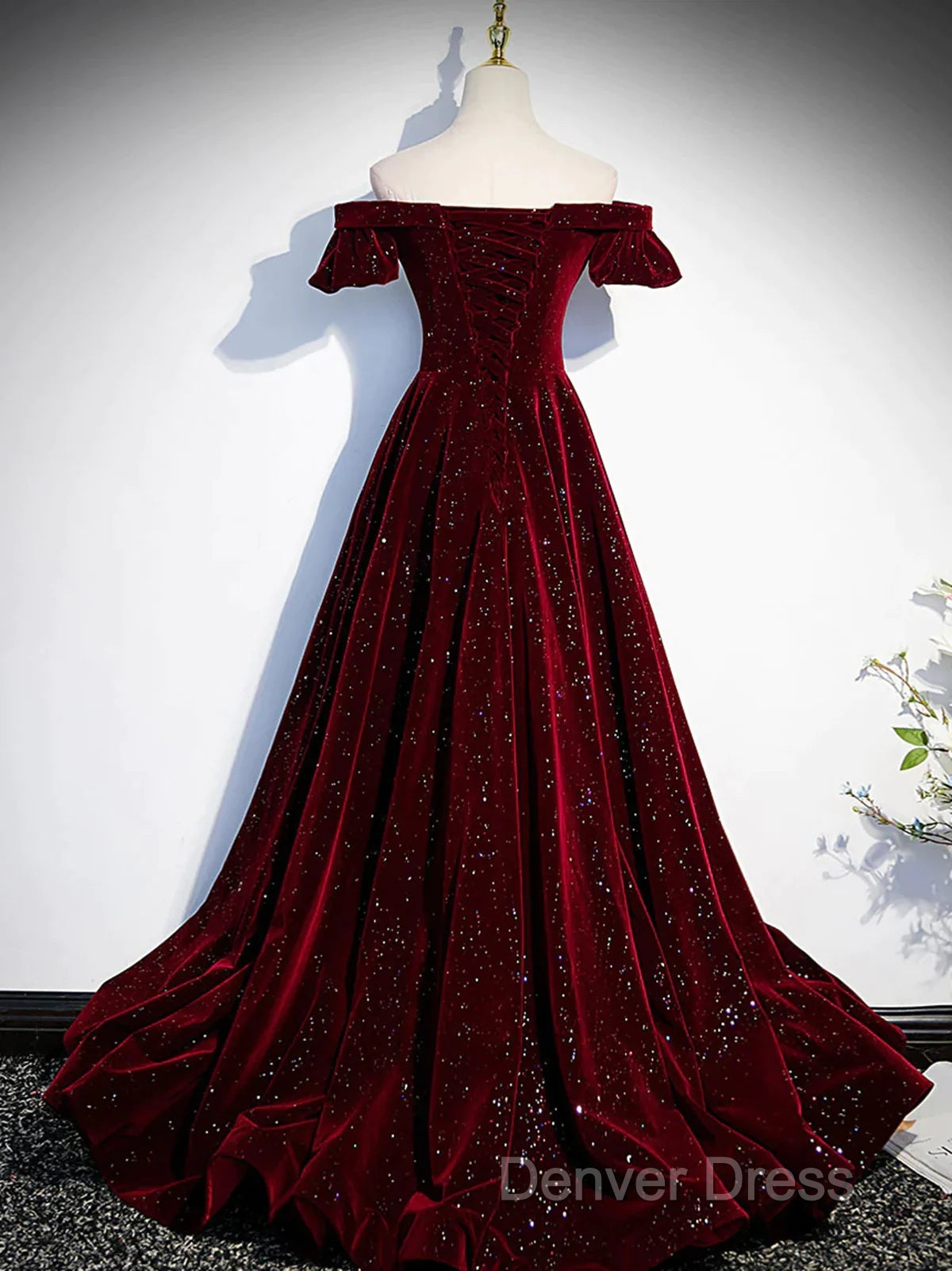 Shiny Off The Shoulder Burgundy Long Prom Dresses