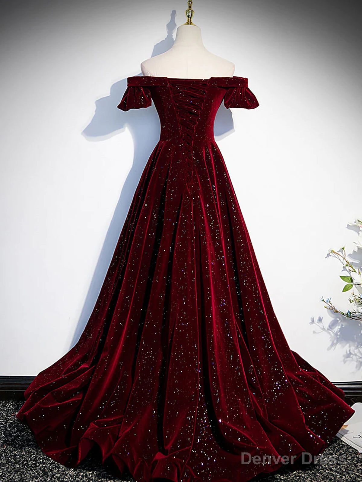 Shiny Off the Shoulder Burgundy Long Prom Dress, Off Shoulder Wine Red Prom Dresses Main image