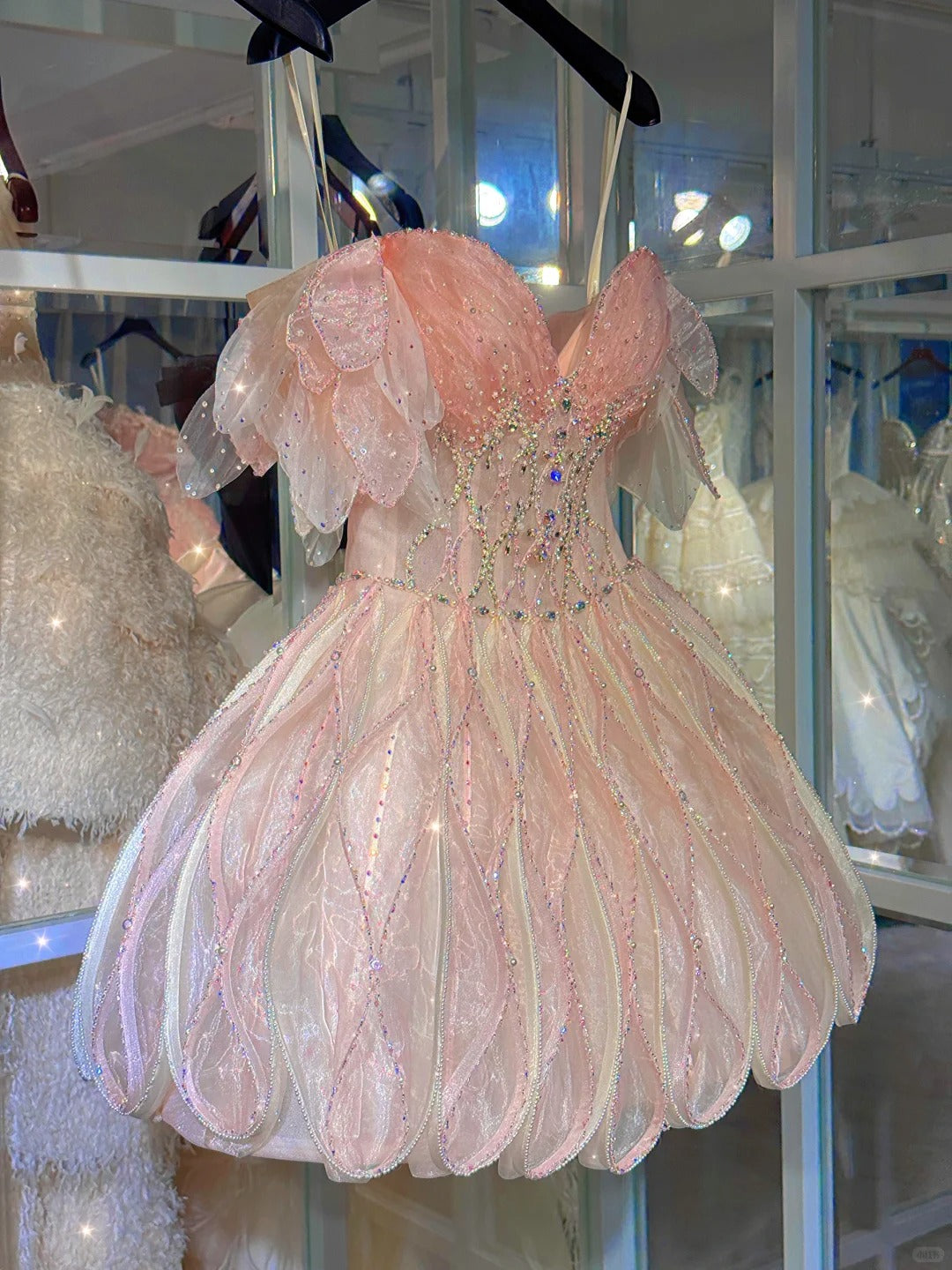 Shiny Pink Beaded Sling Petal Skirt Princess 17Th Birthday Homecoming Dresses Secondary image