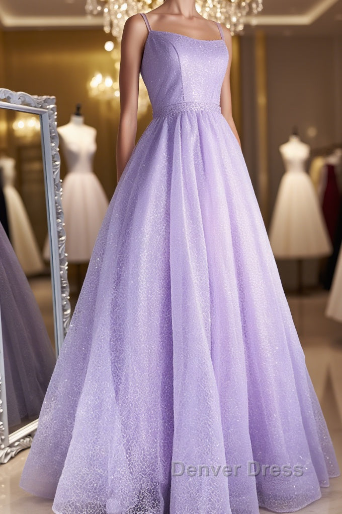 Shiny Purple Long Lace Prom Dress, Shiny Purple Lace Prom Dresses