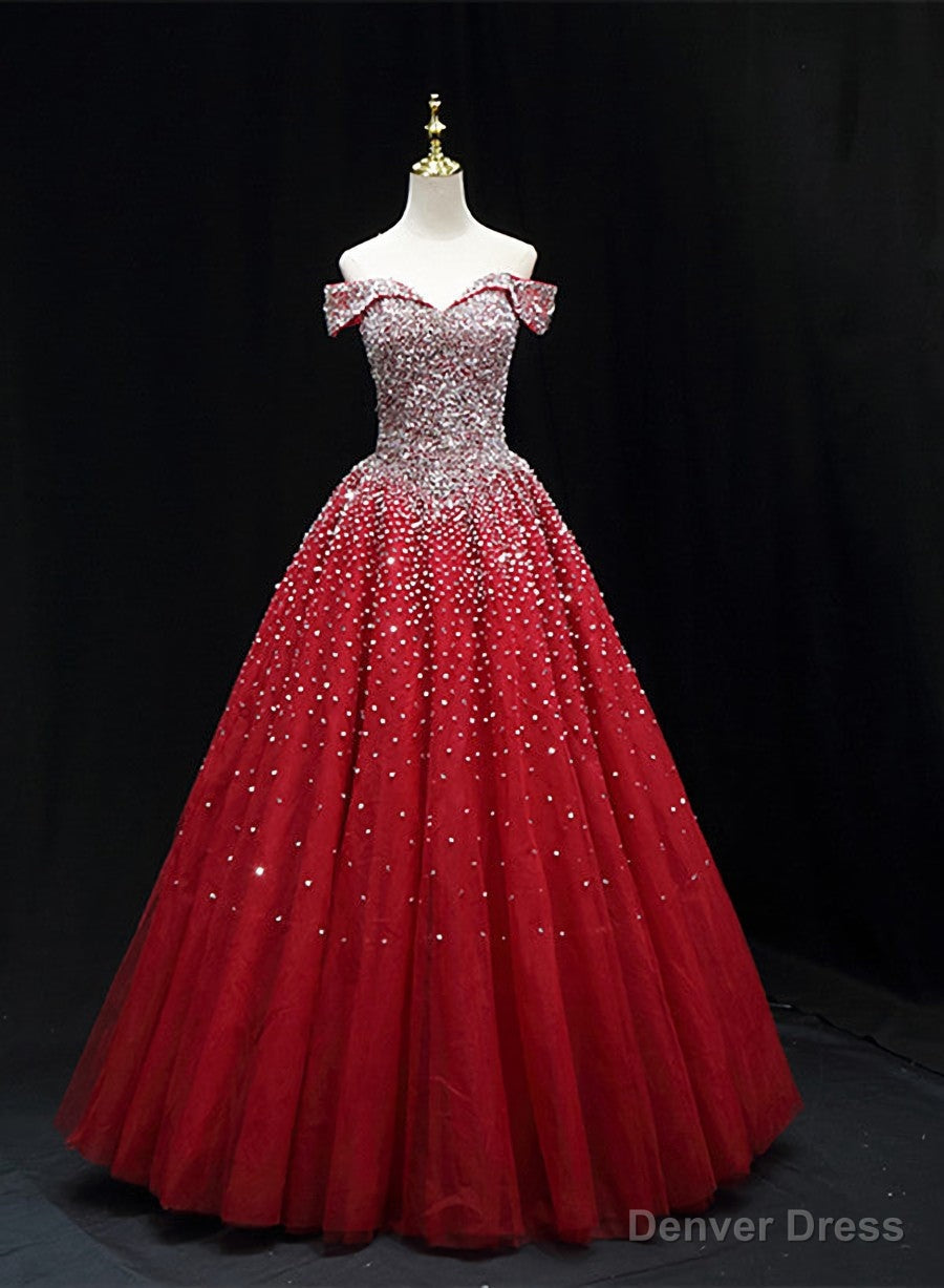 Shiny Red Sequins Pretty Long Formal Dress, Dark Red Sweet 16 Dresses Main image