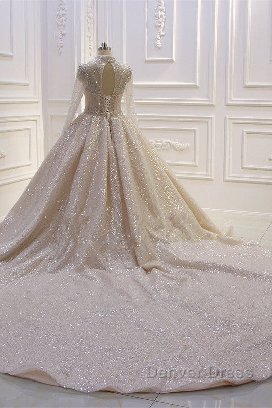 Shiny Sequined Long Sleevess Pleats Champange Wedding Dresses Secondary image