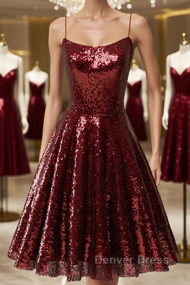 Shiny Sequins Backless Burgundy Short Prom Dress, Backless Burgundy Homecoming Dress, Burgundy Prom Dresses Main image