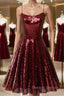 Shiny Sequins Backless Burgundy Short Prom Dress, Backless Burgundy Homecoming Dress, Burgundy Prom Dresses