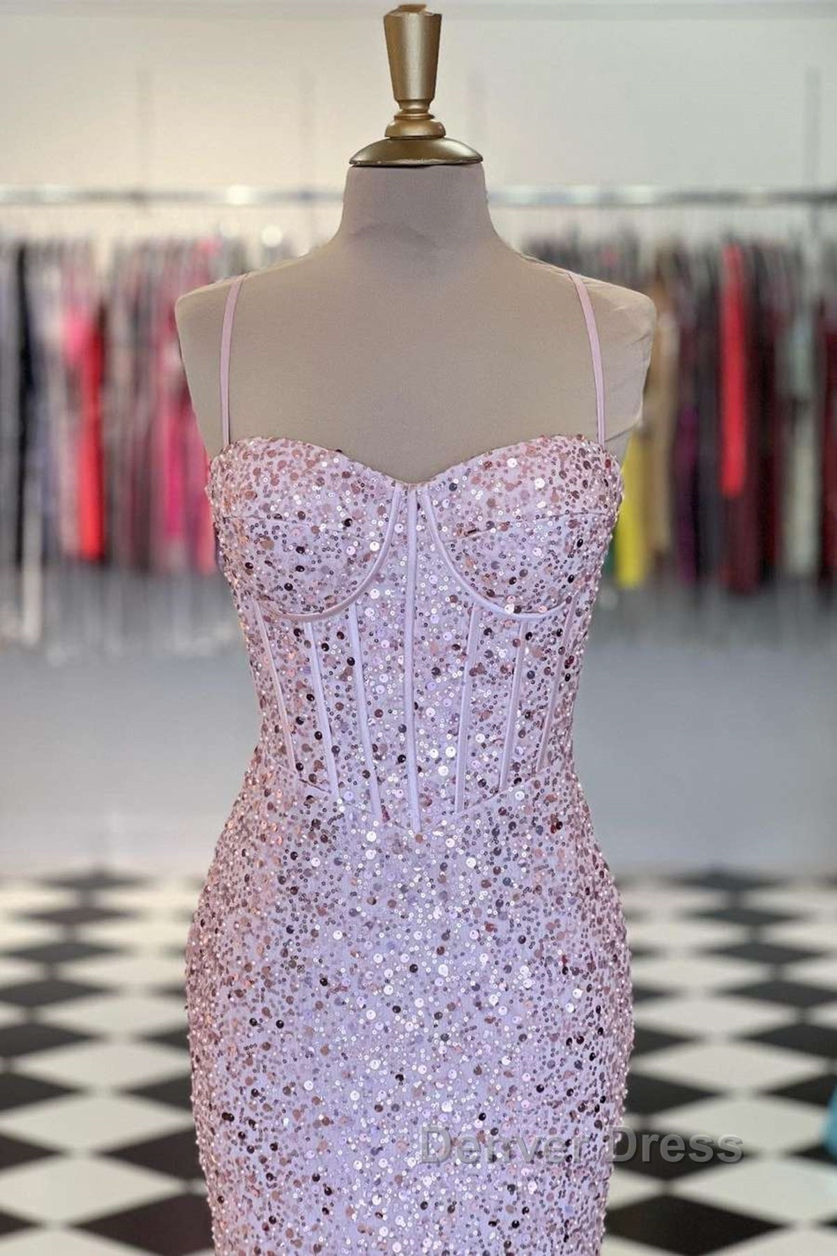 Shiny Sequins Mermaid Pink Long Prom Dress, Sweetheart Neck Pink Prom Dress, Mermaid Pink Prom Dresses Secondary image