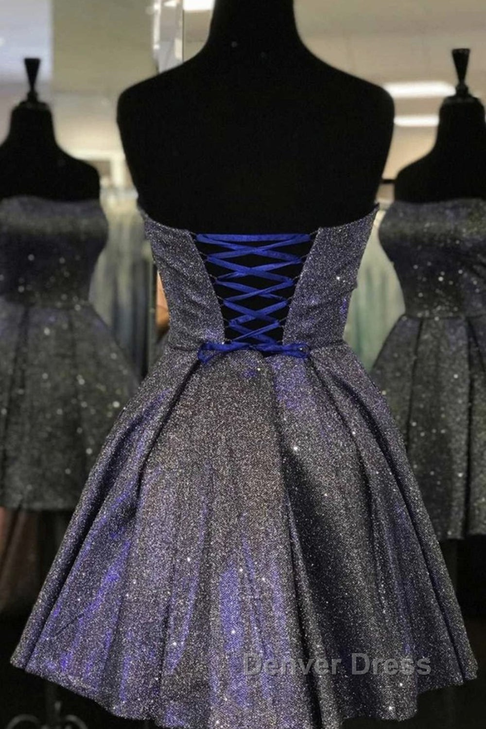 Shiny Strapless Open Back Short Black Prom Dress, Open Back Black Homecoming Dress, Black Prom Dresses Secondary image