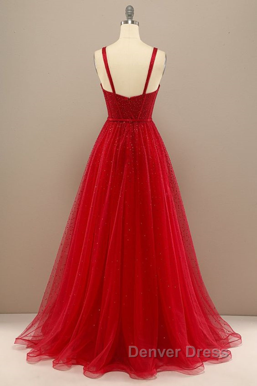 Shiny Sweetheart Neck Red Tulle Beaded Long Prom Dress, Open Back Red Tulle Prom Graduation Prom Dresses