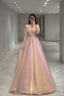Shiny Tulle Long Prom Dress With Sequins, Off The Shoulder Evening Dress