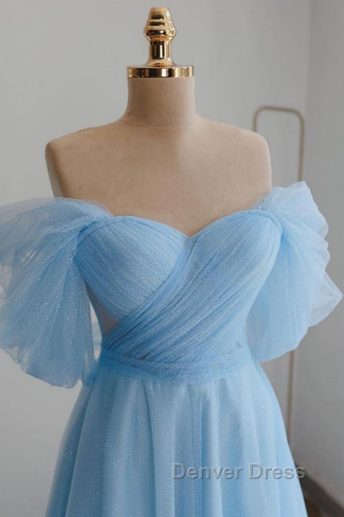 Shiny Tulle Off the Shoulder Tea Length Prom Dress, Homecoming Dress, Off Shoulder Prom Graduation Prom Dresses