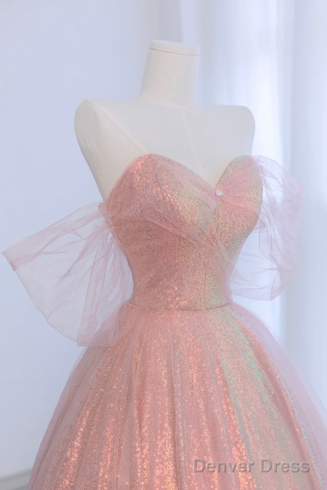 Shiny Tulle Sequins Long Prom Dress, Beautiful A-Line Formal Dress Sweet 16 Dress Secondary image