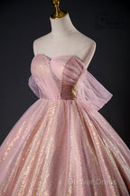 Shiny Tulle Sequins Long Prom Dresses, Beautiful Pink Formal Dresses Sweet 16 Dresses
