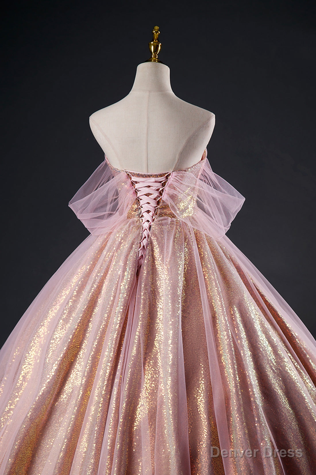 Shiny Tulle Sequins Long Prom Dress, Pink Prom Dress Sweet 16 Dresses