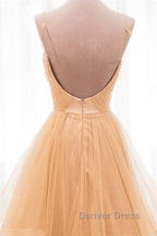 Shiny V Neck Backless Golden Long Prom Dress, Backless Golden Prom Dress, Golden Prom Dresses
